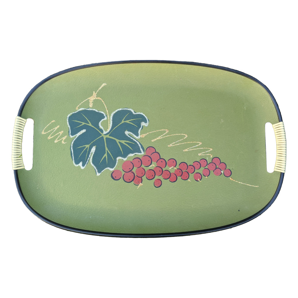 Vintage Mid Century Tilso Japanese Serving Tray Bunch of Grapes Design Green MCM